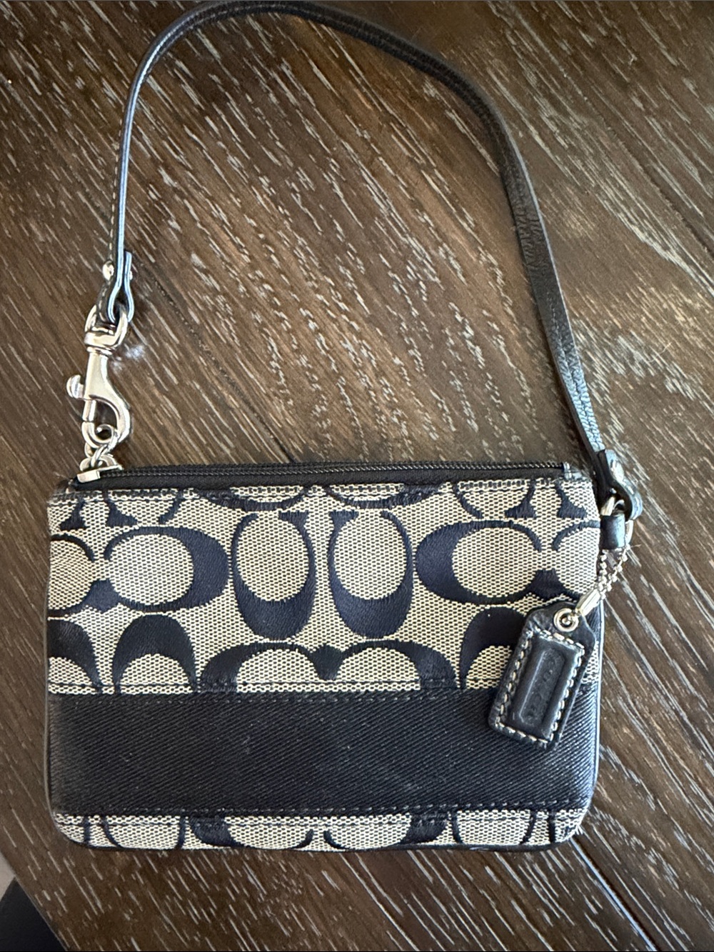 Coach Black and Tan Signature Canvas Wristlet